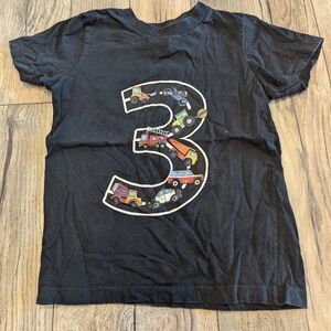 4T 3 year old birthday tee, black with cars and trucks